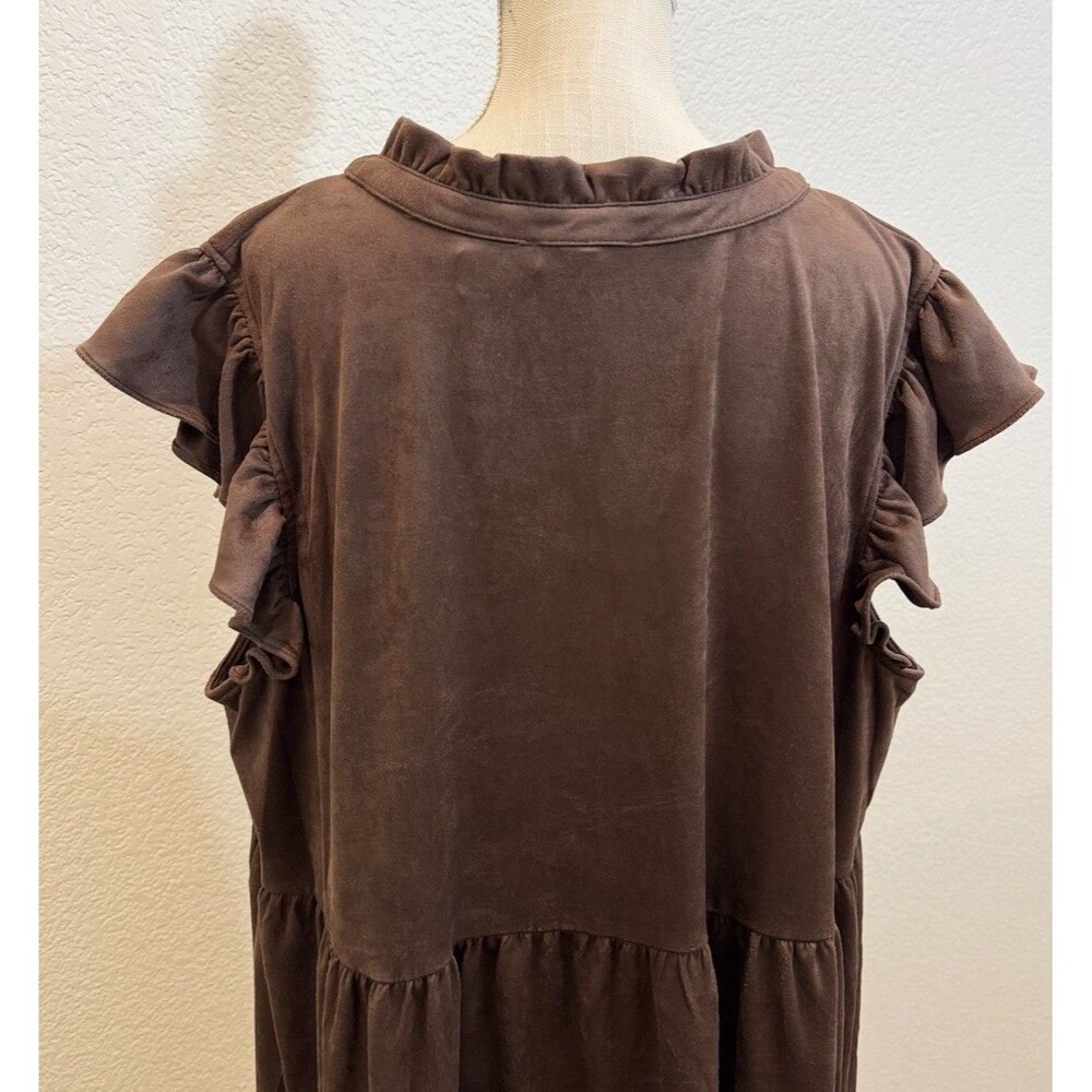 Skies Are Blue Faux Suede Split V-Neck Ruffle Cap Sleeve Tier Dress. Size 3X - Picture 6 of 7
